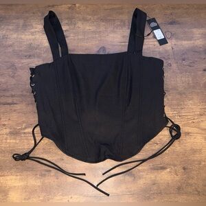 Black Corset-Style Top with Lace-Up Sides by Fashion Nova